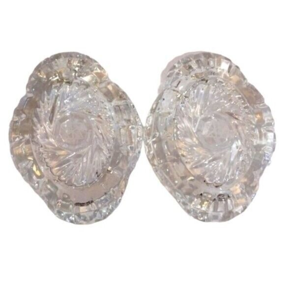 Vintage Set of 2 Lead Crystal Cut Glass Ashtrays/Dishes 6-Point Star in Centers - Picture 5 of 7